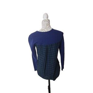 Vineyard Vines Sweater Navy Plaid Merino Wool Blend Mixed Media Women's XS